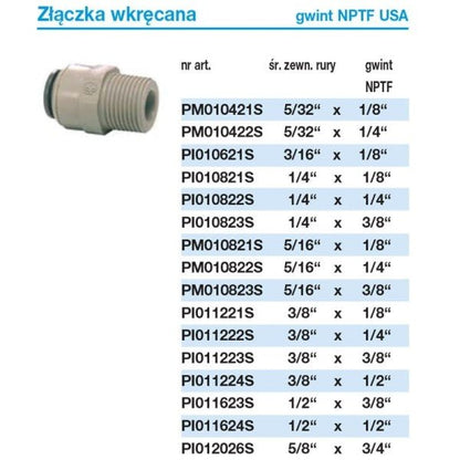 John Guest PI011222S złączka wkręcana 3/8" x gwint zewnętrzny 1/4" NPTF | Elementy montażowe - 2
