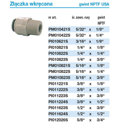 John Guest PI011224S złączka wkręcana 3/8" x gwint zewnętrzny 1/2" NPTF | Elementy montażowe - 2