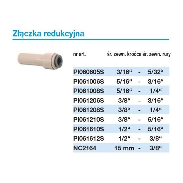 John Guest PI061208S złączka redukcyjna 3/8" x 1/4" | Elementy montażowe - 2