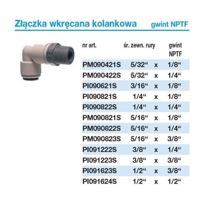 John Guest PI090821S złączka kolankowa 1/4" x gwint zewnętrzny 1/8" NPTF | Elementy montażowe - 2
