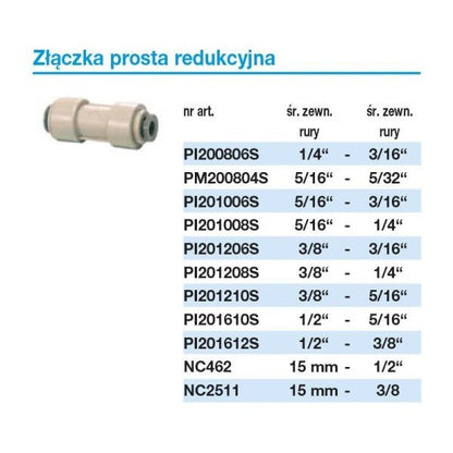 John Guest PI201208S złączka redukcyjna 3/8" x 1/4" | Elementy montażowe - 2