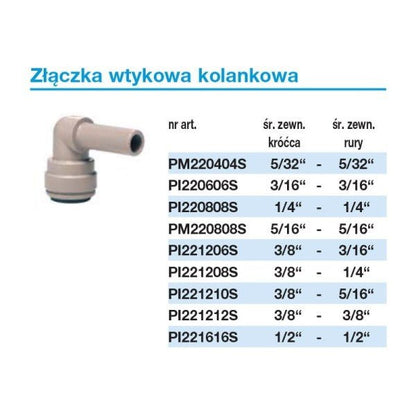 John Guest PI220808S złączka kolankowa wtykowa 1/4" | Elementy montażowe - 2