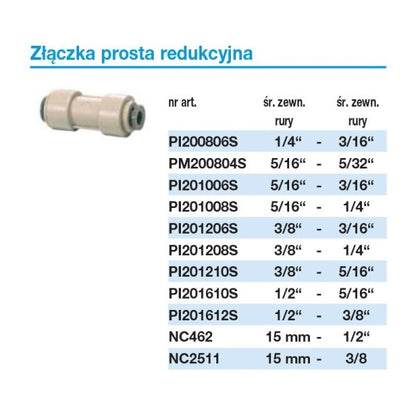 John Guest PI201208S Reducing Connector 3/8" x 1/4" | Mounting components