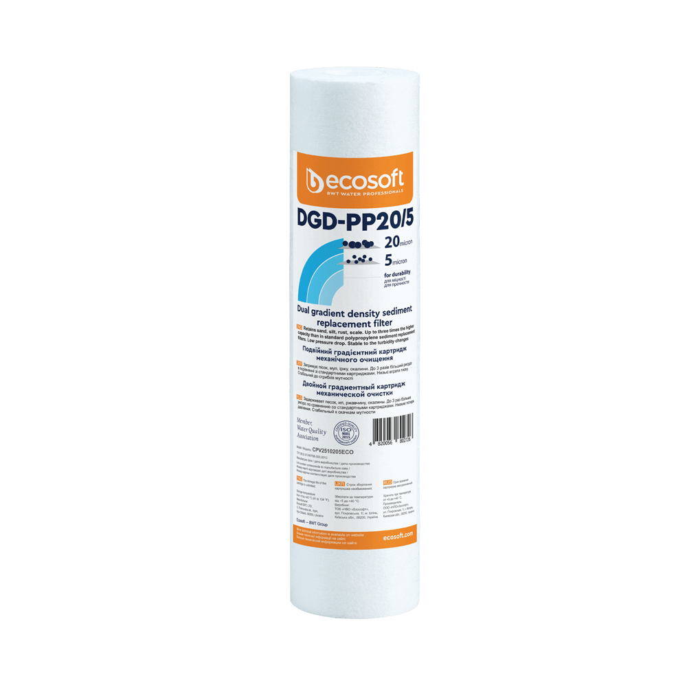 Podwójny gradientowy filtr osadów PP 2,5″×10″ 20 - 5 mikronów | Wkład filtrujący | Ecosoft - 1