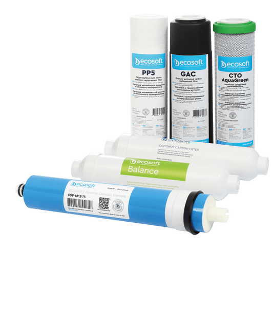 P'URE Balance zestaw 6 filtrów wymiennych PP5 - GAC - CTOAG - 75GPD - BALANCE - POST | Ecosoft - 1