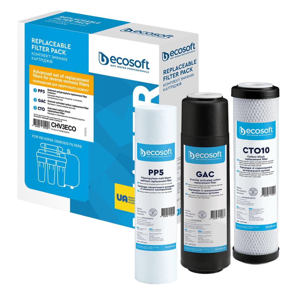 Zestaw 3 filtrów wymiennych PP5 - GAC - CTO | Wkład filtrujący | Ecosoft - 1