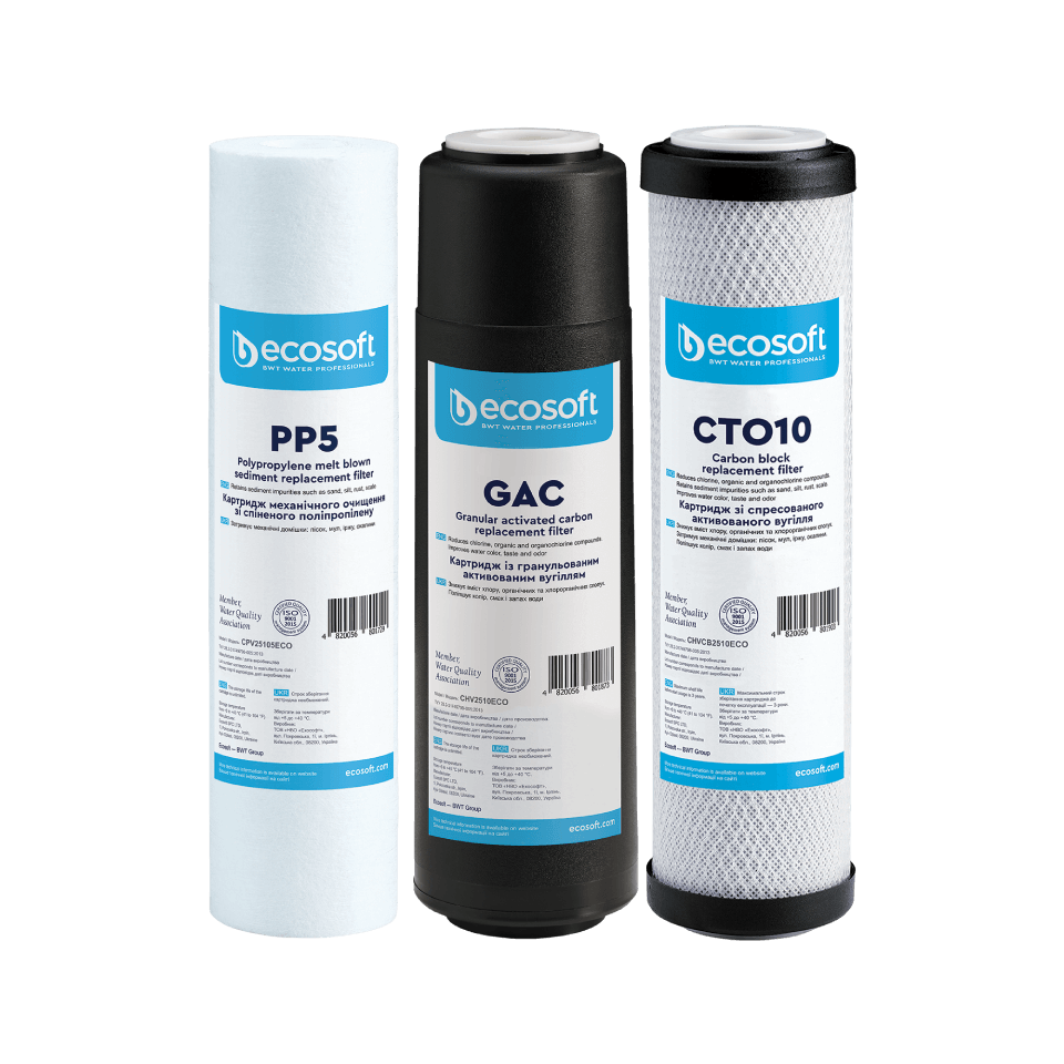 Zestaw 3 filtrów wymiennych PP5 - GAC - CTO | Wkład filtrujący | Ecosoft - 2